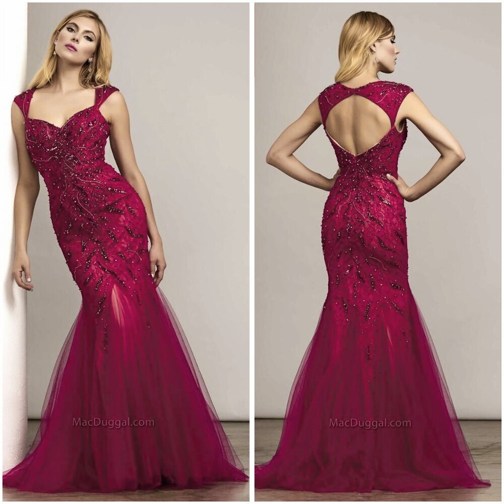 NWT Mac Duggal Red Pink Mermaid Formal Gown $798